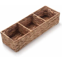 Water Hyacinth Storage Basket Wicker Baskets for Organizing Pad and Tampon Organizer for Bathroom 3 Sections 14.6inch x 4.7inch x 3.1inch