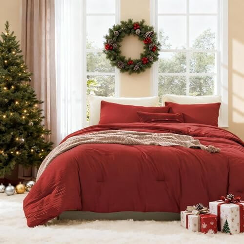 Full Size Comforter Set Bright Red 3 pcs Prewashed Soft