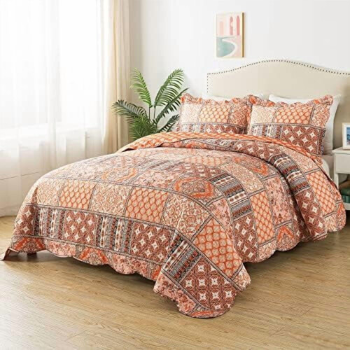 Σετ κλινοσκεπασμάτων King Quilt - 3 τεμάχια Vintage σετ παπλωμάτων, σεντόνια μικροϊνών, 1