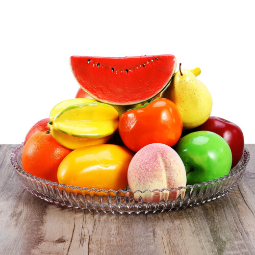 Conjunto de 1 conjunto de frutas artificiais de plástico para decoração, nas cores vermelha e amarela, em espuma de 19 cm (7,6 polegadas),