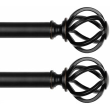 Conjunto de 2 varões telescópicos pretos de 32 a 58 polegadas (81 a 147 cm) para serviço pesado, com ponteiras em formato de gaiola torcida.