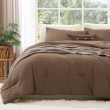 Queen Comforter Set - 3 Pieces Prewashed Brown Comforter Soft Lightweight for All Seasons,Down Alternative Comforters Queen Size with 2 Pillow Shams
