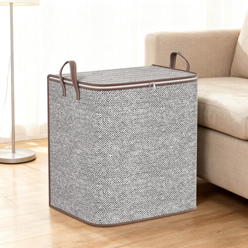 Nonwoven Storage Box Grey Foldable with Zipper Lid 2