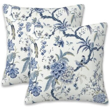 Fodere per cuscini decorativi in stile Chinoiserie con fiori blu e bianchi (50x50 cm), set da 2, morbidissime, perfette per l'arredamento in stile