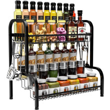 CHARMDI Black Spice Rack Organiser, 2 Tier Spices Organizers and Storage Racks, Spice Racks Free Standing for kitchen Countertop Organizer