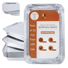 ZubyShax 20 Pack Disposable Aluminum Foil Trays - 32*21*5.5cm/2300ml Tin Foil Containers with Lids Ideal for Oven use, Food Storage ,BBQ ,Roasting and