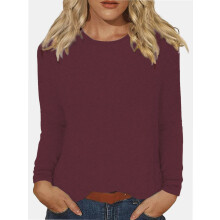 Dame Langærmede Rund Hals Slim Fit Elastiske Lagdelte T-shirts Toppe