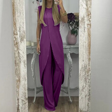 Conjunto de traje para mujer madura de 7 colores: blusa suelta sin mangas con abertura y pantalón de pierna ancha.