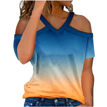 Blusas de verano para mujer con cuello redondo y hombros descubiertos, camisetas casuales, blusas cortas abullonadas de color liso.
