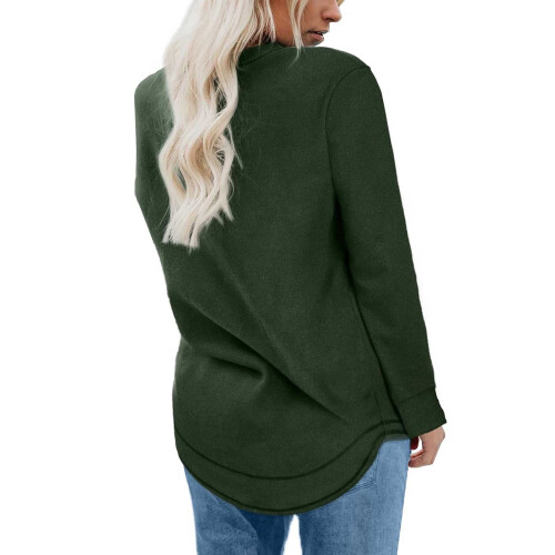 Damenmode Top Lässiges einfarbiges Rundhals-Langarmshirt Tunika-Top 1