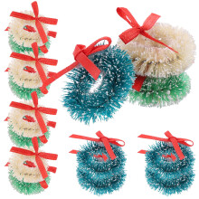Conjunto de 15 Mini Coroas de Natal Infantis com Fita Azul-Esverdeada e Arame Metálico (7,6 x 7,6 x 2,5 cm)