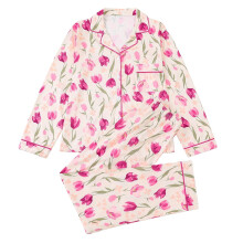 Comfortabele 2-delige Valentijnspyjamaset voor dames – top met lange mouwen en broek, loungewear met knoopsluiting, nachtkleding voor de