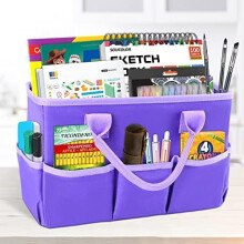 Organizador de escritorio rosa para artículos de arte, libros, papelería, oficina y maquillaje, con asas, compatible con Teacher Helper.