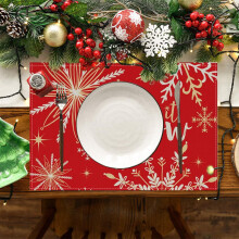 Jogo de jogos americanos reversíveis de linho para o Natal, perfeitos para decorar sua mesa nas festas de fim de ano. Ideal para a cozinha e para as