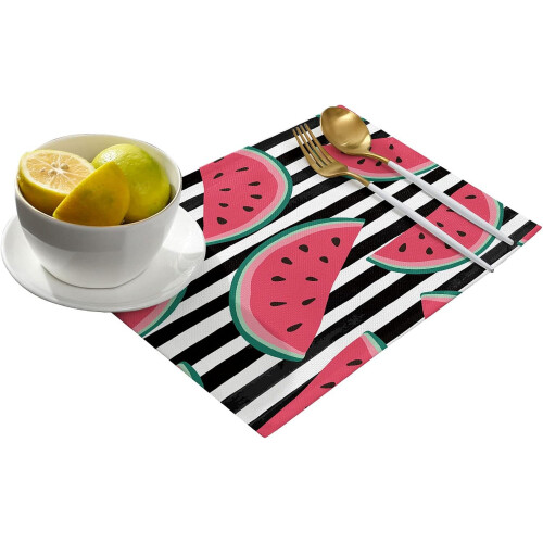 Vannmelon-bordbrikker, sett med 4, vaskbar polyester 1
