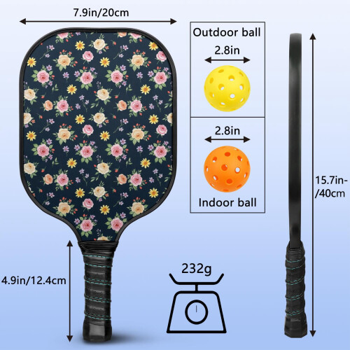 Σετ κουπιών Pickleball με κουπιά από fiberglass σε σχέδια λουλουδιών, 2 μπάλες και τσάντα – 2