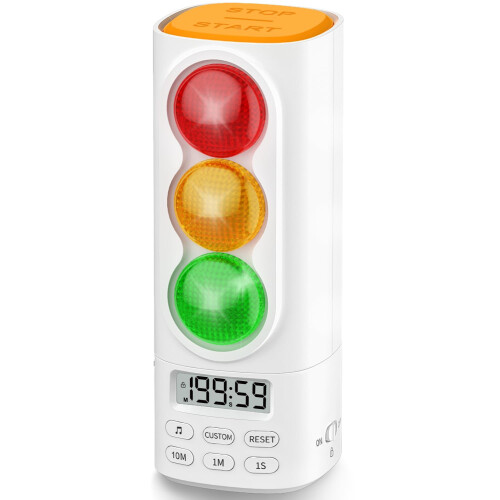 Visual Countdown Traffic Light Timer for Kids Classroom, USBC Rechargeable, Adjustable Volume, Memory Function, White