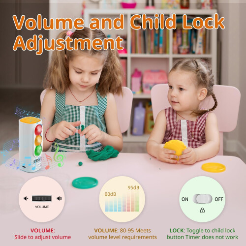 Visual Countdown Traffic Light Timer for Kids Classroom, USBC Rechargeable, Adjustable Volume, Memory Function, White 2