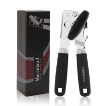 Marshland Tin Opener UK - Stainless Steel Soft Handled Manual-Magnetic Heavy Duty Can Opener That Works for Arthritis Hands ? Black
