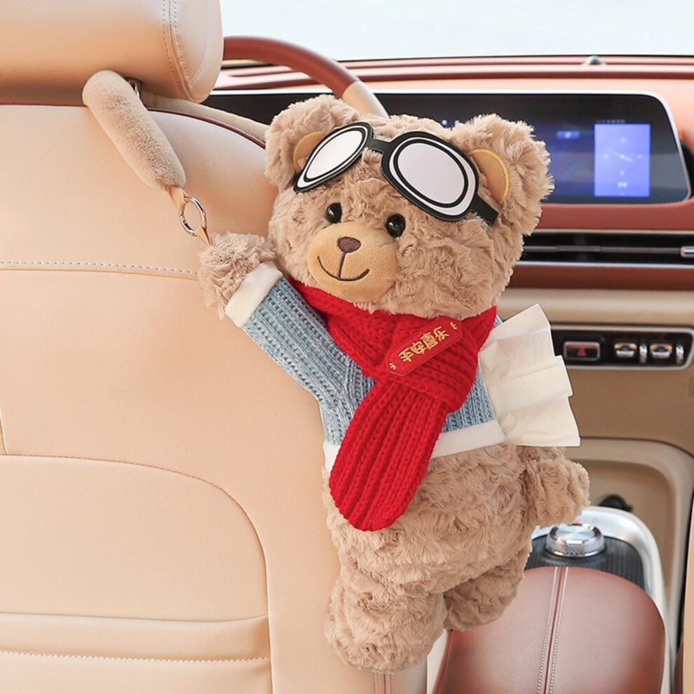 Cute Bear Car Tissue Box Holder Plush Hanging Adorable Cartoon Decoration Scarf Bear 9169991198880