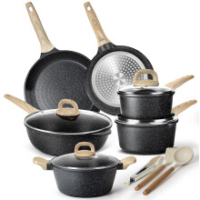Terlulu Induction Hob Pots and Pans Set - 13pcs Nonstick Cooking Pans Set, Black Granite Cookware Set with Lid, Non Stick Saucepan Set, Frying Pan