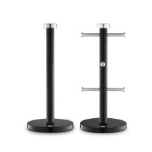 Swan Townhouse Kitchen Towel Pole and 6 Mug Tree Set with Colour Coated Iron, Chrome Accents and Weighted Bases, Black