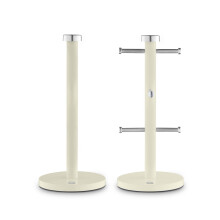 Swan Townhouse Kitchen Towel Pole and 6 Mug Tree Set with Colour Coated Iron, Chrome Accents and Weighted Bases, Cream