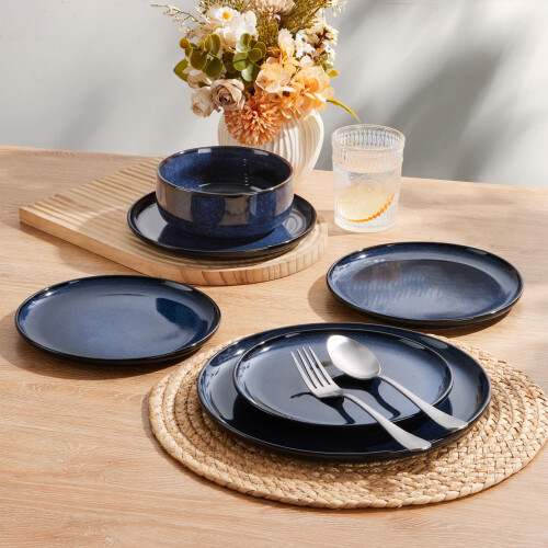 HaWare Dinner Set, 12 Piece Stoneware Dinnerware Service for 4, Reactive Glaze Dining Ware Include Plates and Bowls, Chip and Scratch Resistant, 2