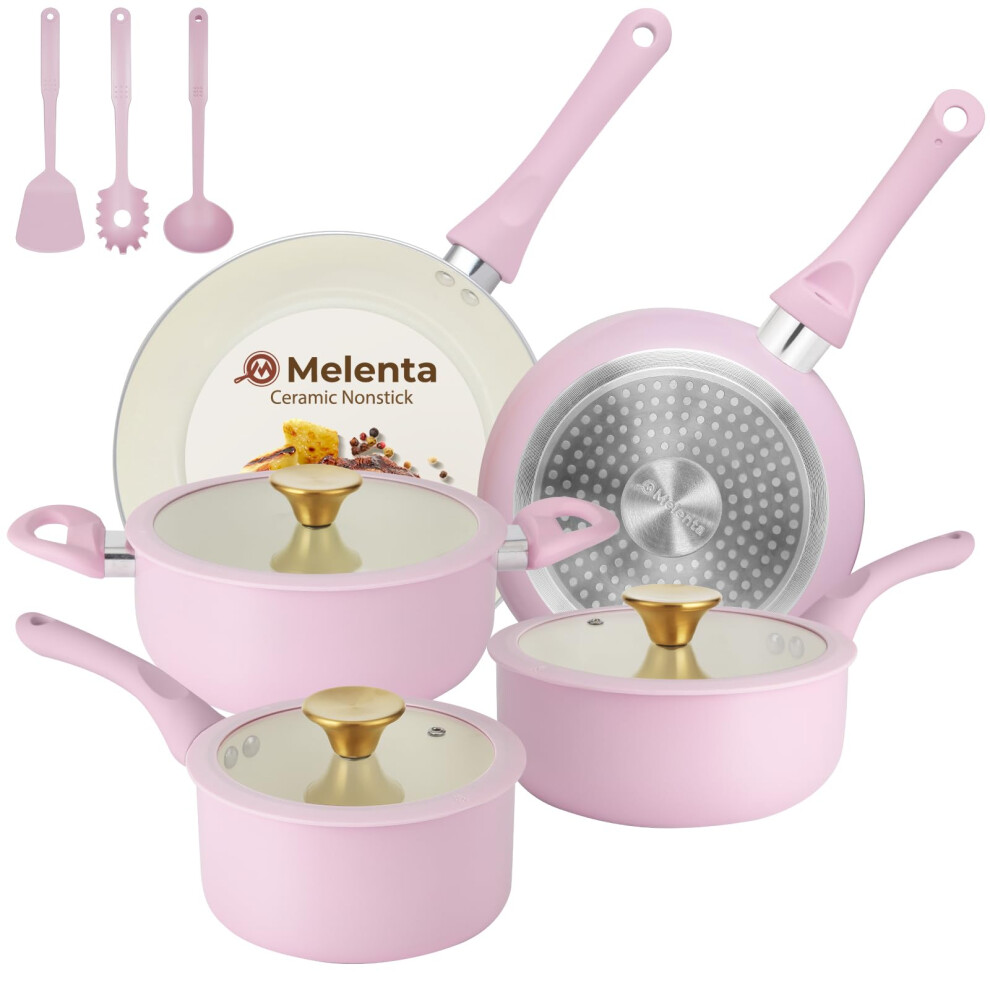 M Melenta Pots And Pans Set Non Stick, 11 Piece Ceramic Induction Hob Pan Set, Non Toxic Cookware Set With Frying Pans, Saucepan Set, 100% Pfoa Free,