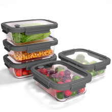 BOROHOUSE 35.2oz Glass Meal Prep Containers with Snap Lock Lids (5-Pack) - Freezer to Oven Safe -20?C to 510?C, BPA-Free, Stackable, Vent Valve for