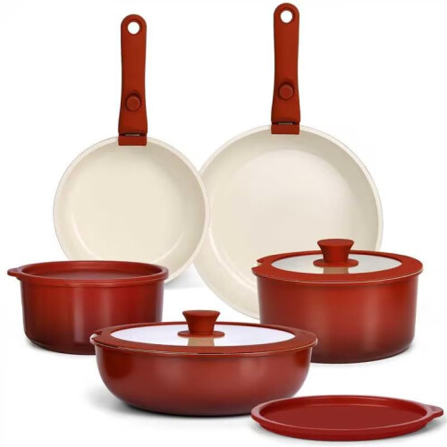 GiPP 11Pcs Pots and Pans Set with Detachable Handle, Pans Set with Ceramic Non-Stick Coating, Induction Stackable Cooking Pots Set, Mobile Cookware