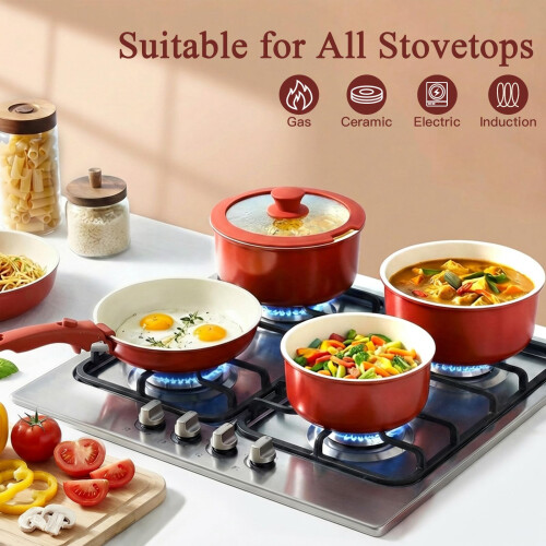 GiPP 11Pcs Pots and Pans Set with Detachable Handle, Pans Set with Ceramic Non-Stick Coating, Induction Stackable Cooking Pots Set, Mobile Cookware 2