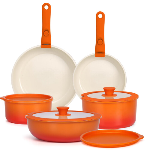 GiPP 11Pcs Pots and Pans Set with Detachable Handle, Pans Set with Ceramic Non-Stick Coating, Induction Stackable Cooking Pots Set, Mobile Cookware