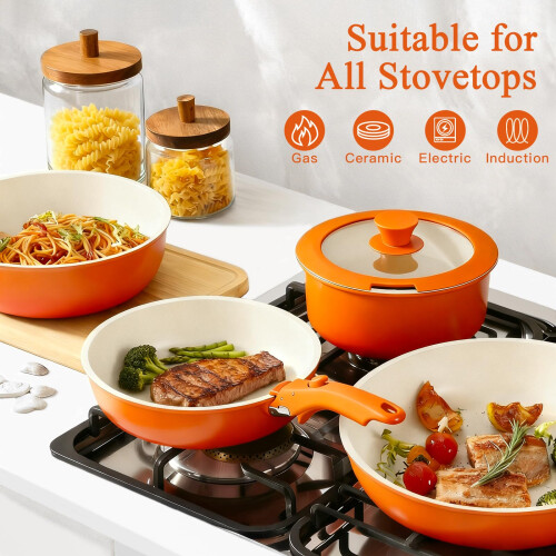 GiPP 11Pcs Pots and Pans Set with Detachable Handle, Pans Set with Ceramic Non-Stick Coating, Induction Stackable Cooking Pots Set, Mobile Cookware 1