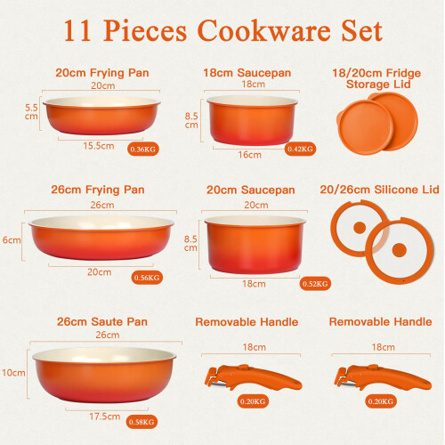 GiPP 11Pcs Pots and Pans Set with Detachable Handle, Pans Set with Ceramic Non-Stick Coating, Induction Stackable Cooking Pots Set, Mobile Cookware 2