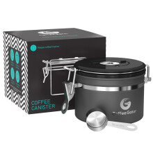 Coffee Gator Coffee Canister Airtight 900 mL, Stainless Steel Kitchen Food Storage Container with Date Tracker, CO2 Valve, Scoop for Grounds Coffee,