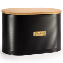 EHC Extra Large Bread Bin with Lid, Black Breadbox for Bread Storage, 8L, 19.5 (D) x 34 (W) x 20.5 (H) cm