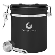 Coffee Gator Coffee Canister Airtight 1300 mL, Stainless Steel Kitchen Food Storage Container with Date Tracker, CO2 Valve, Scoop for Grounds Coffee,