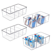 Vtopmart 4 Pack Food Storage Organizer Bins, Clear Plastic Bins for Pantry, Kitchen, Fridge, Cabinet Organization and Storage, 4 Compartment Holder