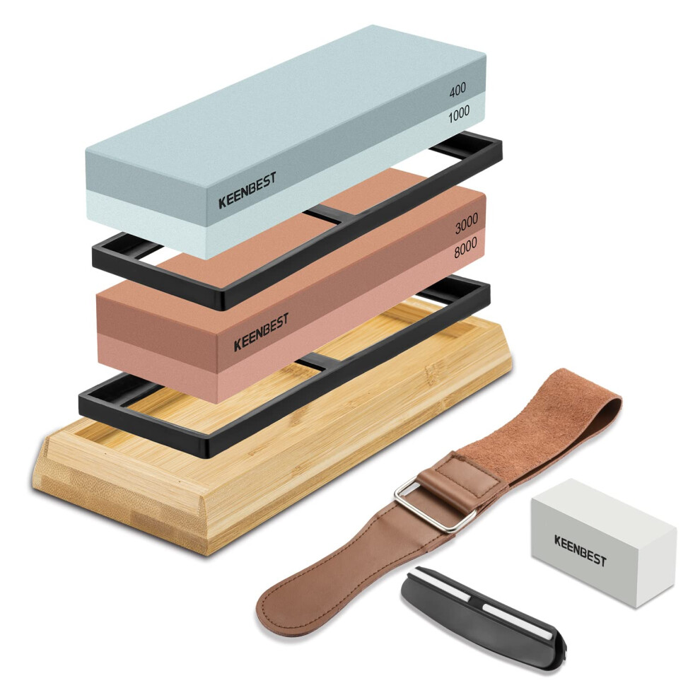 Keenbest Actual Grit Premium Material Sharpening Stone Set 400 1000 3000 8000 Whetstone Japanese Knife Sharpener Stone Wetstones For Sharpening Knives 5051223113836