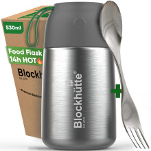 Blockh?tte Thermal Lunch Box for Kids 530ml Stainless Steel | Thermal Food Flask with Spork | Vacuum Insulated Soup Flask for 14h Hot Meals | BPA Free