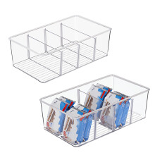 Vtopmart 2 Pack Food Storage Organizer Bins, Clear Plastic Bins for Pantry, Kitchen, Fridge, Cabinet Organization and Storage, 4 Compartment Holder