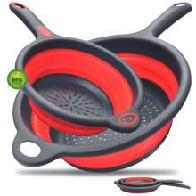 Walfos Silicone Pasta Colander - Collapsible Colander with Handle Set, Set of 2, Space-Saving Kitchen Strainers, 1.5 Quart, 2 Quart, BPA Free ?