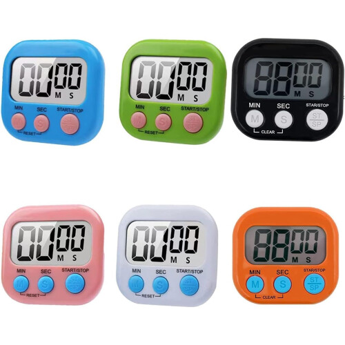 6 Pack Large Screen Digital Kitchen Timer, Magnetic Kitchen Timer,Loud Alarm Magnetic Back Count Up Countdown Timer with ON/Off Switch