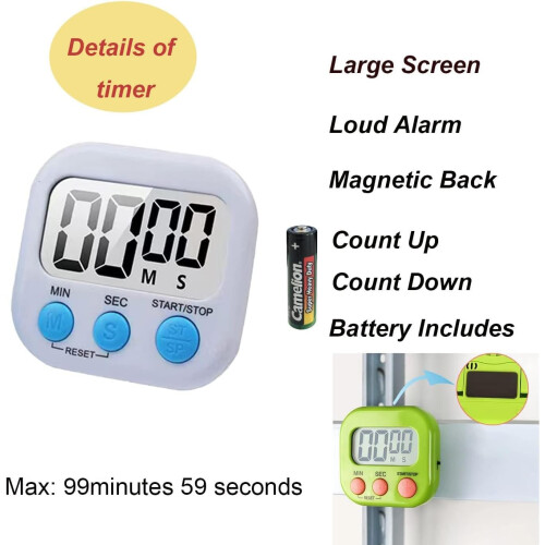 6 Pack Large Screen Digital Kitchen Timer, Magnetic Kitchen Timer,Loud Alarm Magnetic Back Count Up Countdown Timer with ON/Off Switch 2