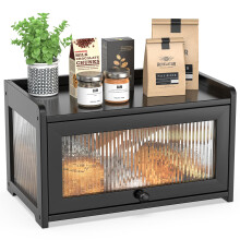 BAMBANG Bamboo Bread Bins for Kitchen, Wooden Bread Box Storage Container Box with 3 Sides Wavy & Back Clear Window, Large Breadbin Breadbox for