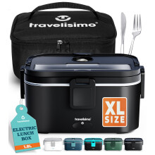 TRAVELISIMO Extra-Large Heated Lunch Box ? Holds up to 1.8L ? 80W Electric Lunch Box, Stainless Steel Heated Lunch Boxes for Adults 3 in 1 for Car,