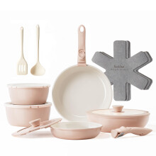 Redchef Ceramic Pots and Pans Set Non Stick, 16 pcs Nonstick Cookware Set with Detachable Handle, Non Toxic, PFAS PFOA & PTFE Free, RV Ceramic