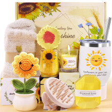 Gifts for Women, Sunflower Pamper Gifts for Her, 10PCS Unique Relaxation Gifts Sets Include Tumbler Get Well Soon Hampers Birthday Presents for