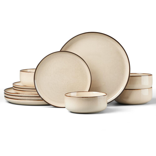 HaWare Dinner Set, 12 Piece Stoneware Dinnerware Service for 4, Reactive Glaze Dining Ware Include Plates and Bowls, Chip and Scratch Resistant,